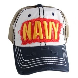 United States NAVY Distressed Soft Tan 6 Panel Baseball Cap Hat USA